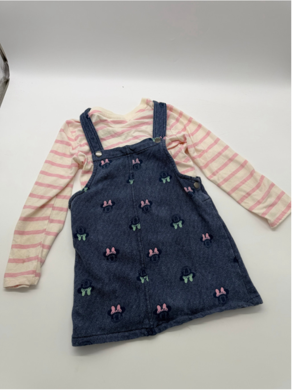 Disney Junior Minnie Mouse Denim Overall Set Size 5T Blue Pink
